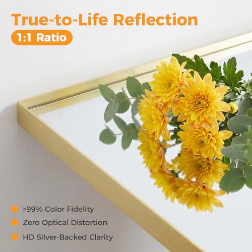 Image of NEWBULIG 24 inchx36 inch Wall Mirror, Bathroom Mirrors for Over Sink, Gold | Matte Metal Framed Vanity Mirror with Tempered Glass, Entryway, Living Room, Bathroom