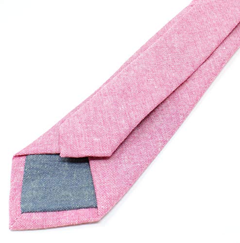 Image of Men's Chambray Cotton Skinny Necktie Tie Textured Distressed Style - 2.5 inch Width