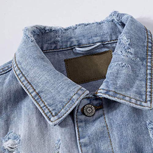 Image of Idopy Men`s Retro Ripped Denim Jeans Vest Sleeveless Jacket (Small, Blue Wings)