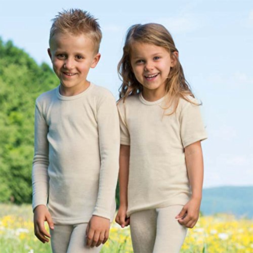 Kid's Short Sleeve Thermal Shirt: Warm and Thin Base Layer Top, Organic Merino Wool Silk, Sizes 2-15 Years2