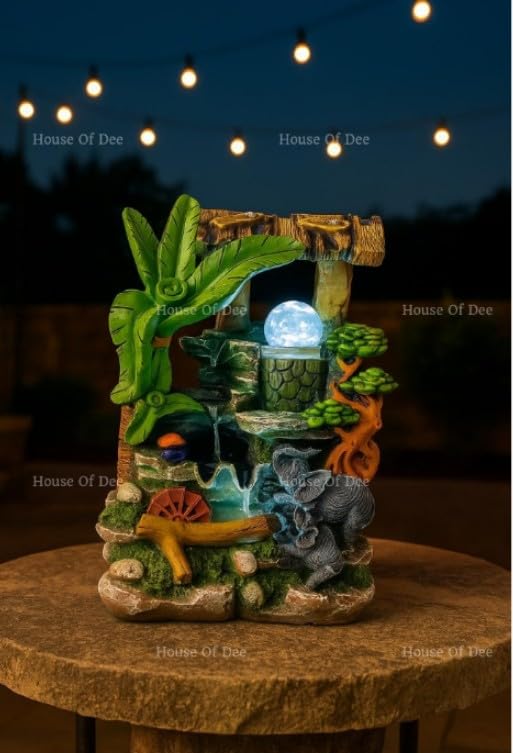 House Of Dee Resin Beautiful Elephant Designer Showpiece Water Fountain Waterfall Indoor Outdoor Multicolor 35.5 x 25 x 21cm-image-45