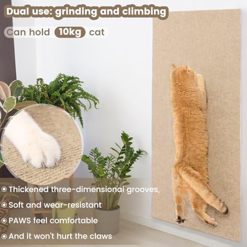 FaAmour 40x200cm Self Adhesive Cat Scratching Mat,Wall Mounted Anti Scratch for Cat Climbing Wall,Furniture Scratch Protector Pad Ideal for Floors, Sofas, (Khaki) - Image 4
