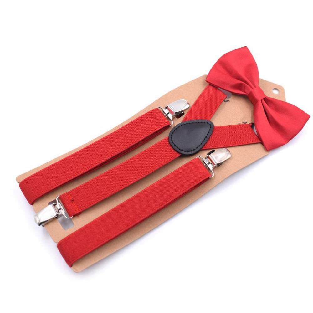Bretelles pour Pantalons pour Hommes Ensemble de Bretelles en Polyester for Femme et Homme, Bretelles Papillon à Clipser, Bretelles élastiques réglables en Y, Couleur Unie(Red)