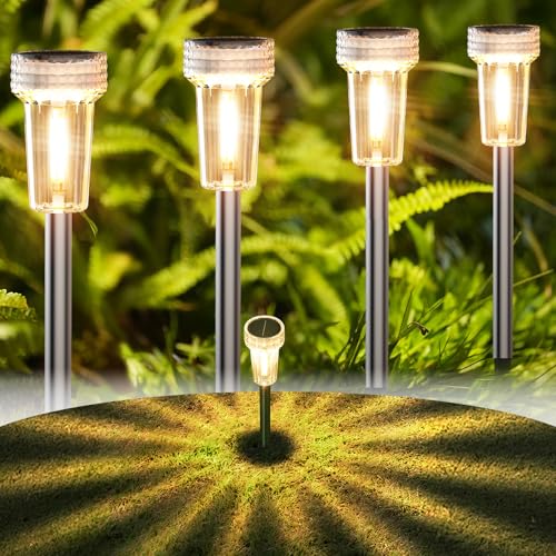 DERAYSION Solar Lights Outdoor, 8 Pack Solar Pathway Lights Waterproof