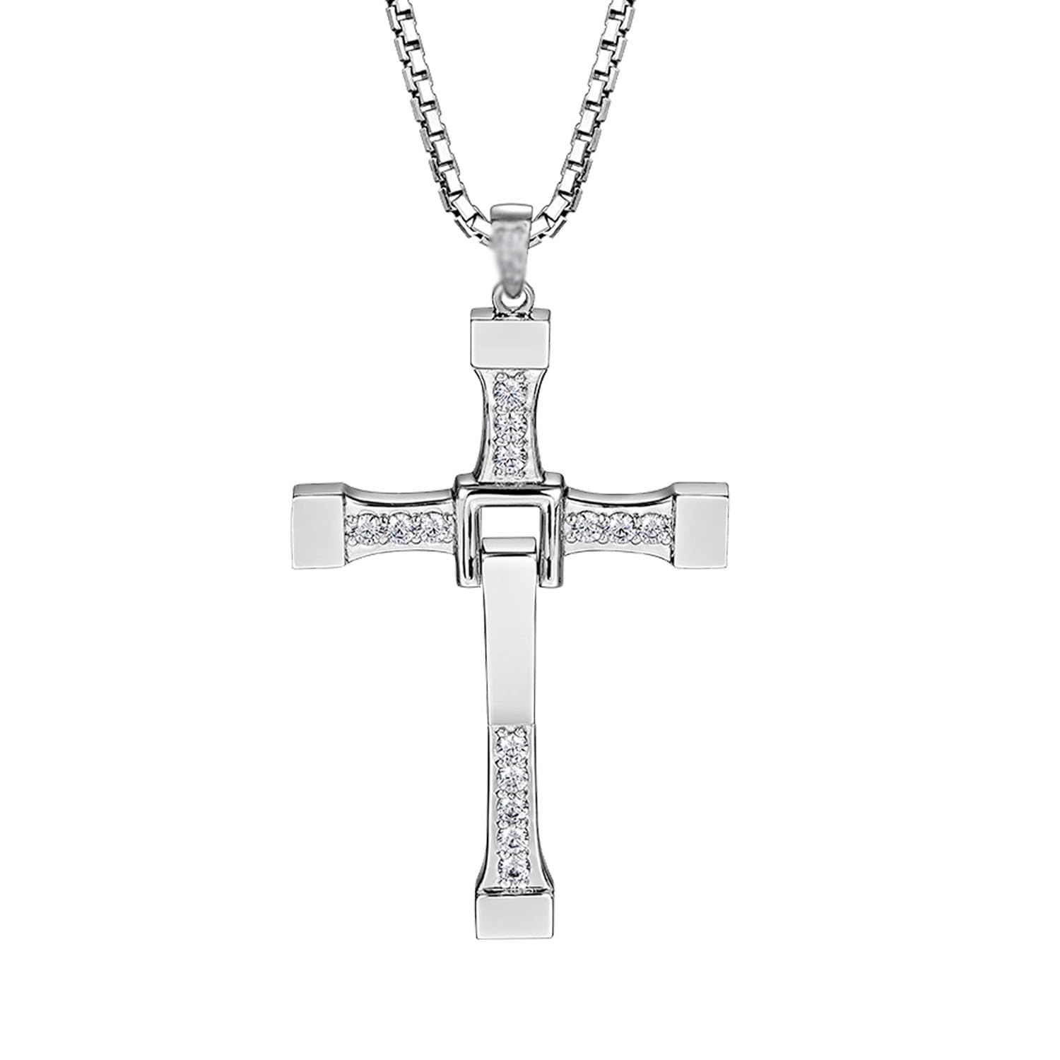HJYZY11pcs Crystal Cross Necklace Fast & Furious Stickers Dominic Toretto's Jewelry Set Silver