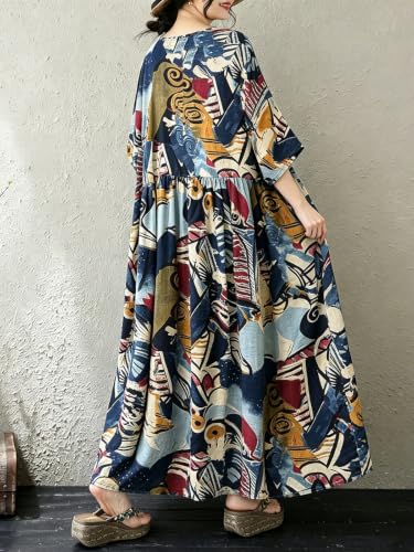 Image of Women's Plus Size Dresses Casual Vintage Printed Summer Baggy Dress