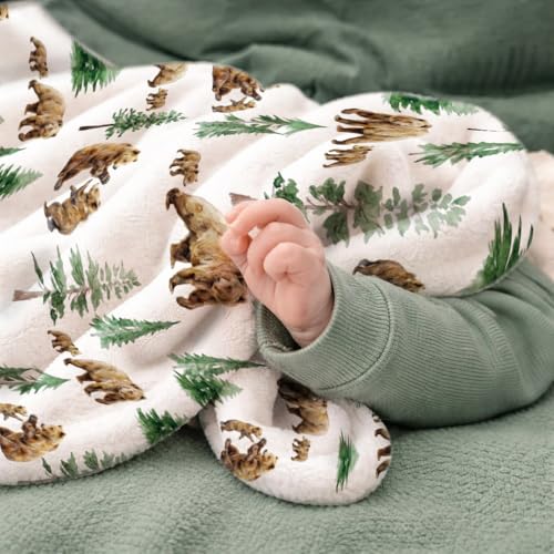 Image of Baby Blanket for Boys Girls, Baby Bear Woodland Animals Baby Blankets for Son Daughter, 30x40 inches Super Soft Fleece Blanket for Newborn Infant, Lightweight Bed Throw Nursery Blanket