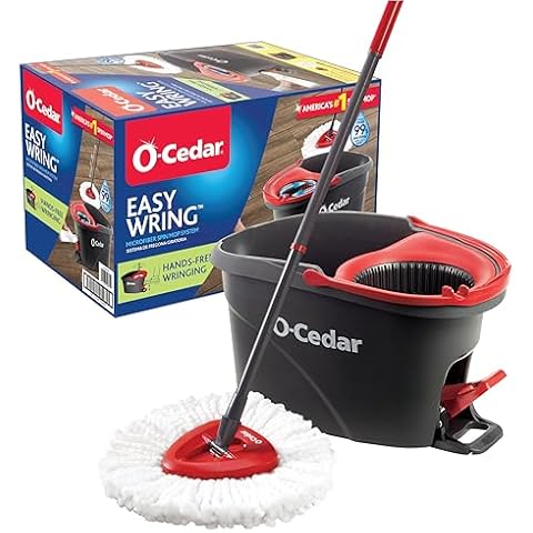 O-Cedar EasyWring Microfiber Spin Mop, Bucket Floor Cleaning System, Red, Gray, Standard Cover
