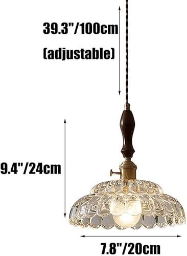 Miniatura 6 de Modern Full Copper Pendant Lights, Mid Century Clear Glass Shade Ceiling Hanging Lighting, Vintage Walnut Chandelier for Hallway Kitchen Island