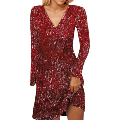 Generisch Pailettenkleider Für Damen Glitzer Kleid, Partykleid Silvesterkleid Sexy Oberteil Hoher Abendkleider Knielang Festkleid Faschingskostüme...