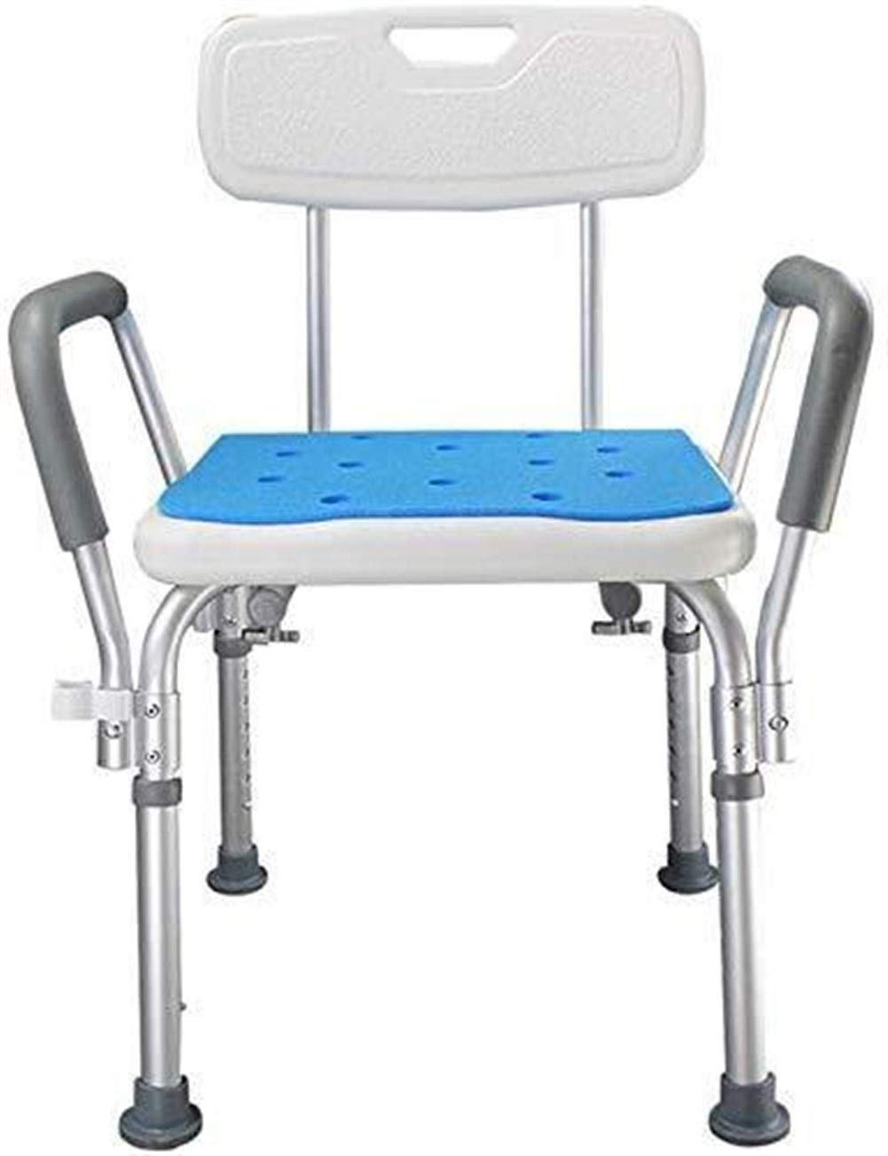 Tabouret de douche réglable en aluminium avec dossier et accoudoirs pour senior