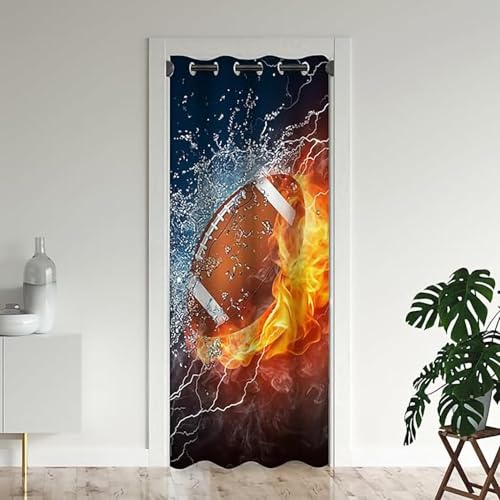 ZZTBQ Football Rideau de Porte Ballon Rideau Occultant Isolant Thermique Ballons de Football Rideaux occultants à œillets Coupelle Foot Rideaux de Chambre...