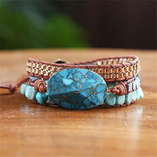 Image of YGLINE Boho Handmade Wrap Leather Tube Crystal Stone Bracelet for Women