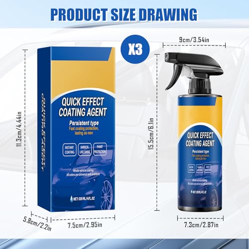 Quick Effect Coating Agent for Car, Schnellwirkungs-Beschichtungsmittel, 3 Stuck Auto-Beschichtungsspray, Autos Kratzer Entferner, Beschichtungsspray Autolack, Spray Auto, Wasserfestes, öLfestes