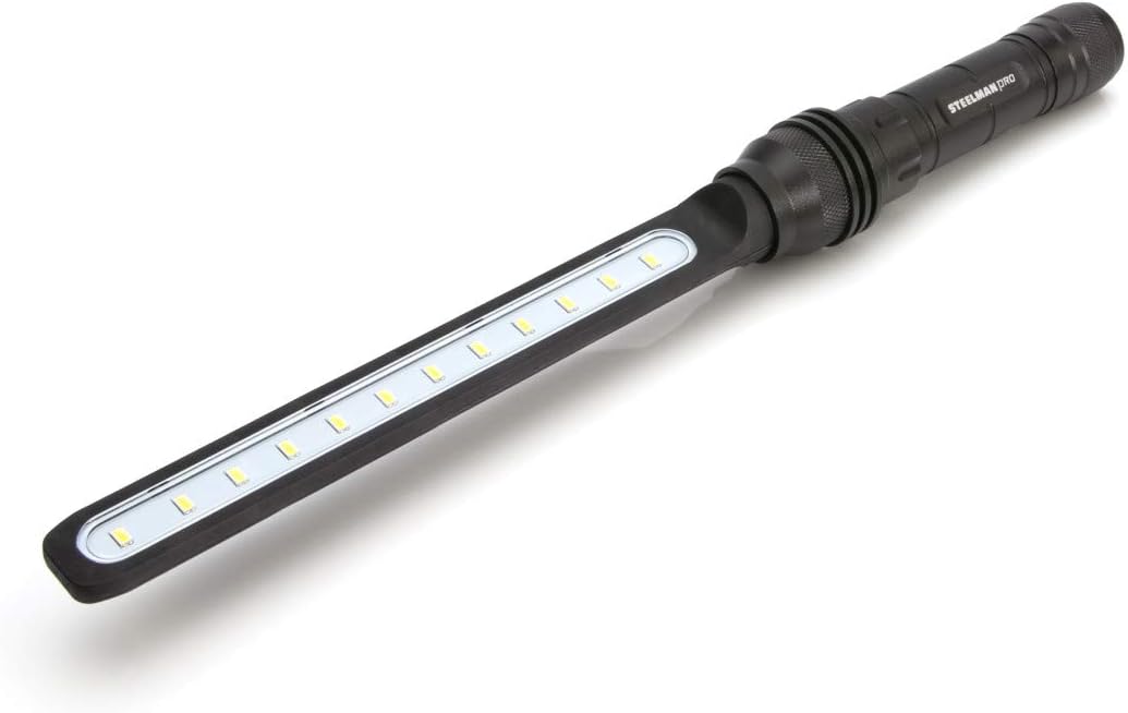 Steelman Pro Slim-Lite LED Rechargeable Work and Auto Inspection Light, ¼ Inch Thick, Durable Casing/High-Impact Lense Cover, 400 lumen/130 lumen/Emergency Strobe Light Settings