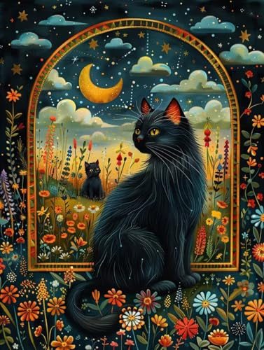 5D Diamond Art Kits for Adults Cat Diamond Painting Flower, DIY Gem Arts and Crafts for Adults, Hobbies for Women, Full Drill Paint by Numbers for Room Decor, Birthday Gifts for Women 40x52 in 3-2125