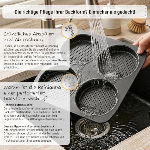 Burger Brötchenblech – Birkmann – grau, 28 x 28 cm, Karbonstahl, perforiert, Marken-Antihaftbeschichtung, Backblech für 4 Burger Buns… – Ansicht 5