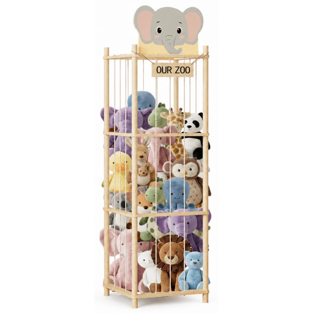 Morenda Stuffed Animal Storage - Wooden Plush Toy Organizer for Kids Room