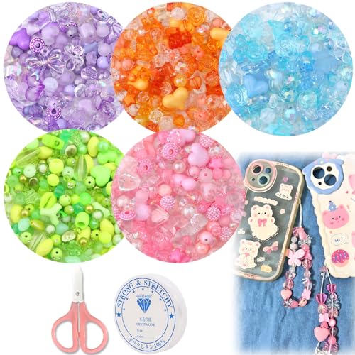 SUNNYCLUE DIY Perlen Set – 520 Stück, 6 Stile (Schleifen, Sterne, Herzen, Blumen), ABS-Kunststoff, Weiß