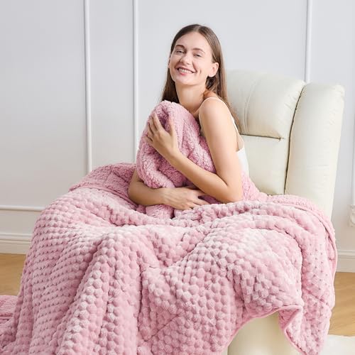 Image of Fleece Weighted Blanket for Adults 48 inch x 72 inch 12lbs Fuzzy Blankets Pink | Dual Sided Soft Sherpa Weighted Blankets, 3D Imitation Turtle Shell Warm Jacquard Flannel Heavy Blanket for Couch and Bed