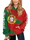Mainfini Weltmeisterschaft Fußball Kapuzenpullover für Damen Portugal-Fan Hoodie Lässig Oberteil S