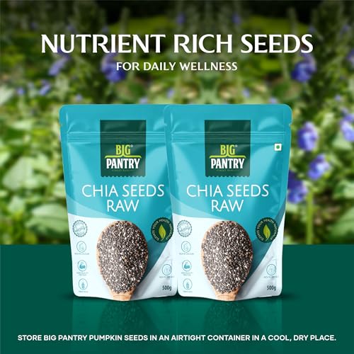 Image of Big Pantry Chia Seeds 500g | Rich in Calcium, Protein & Fiber, Omega 3 and Antioxidants | Seeds for Weight Management | Non-GMO & Gluten-Free | Raw Seeds for Smoothies & Oatmeal (Pack of 2)