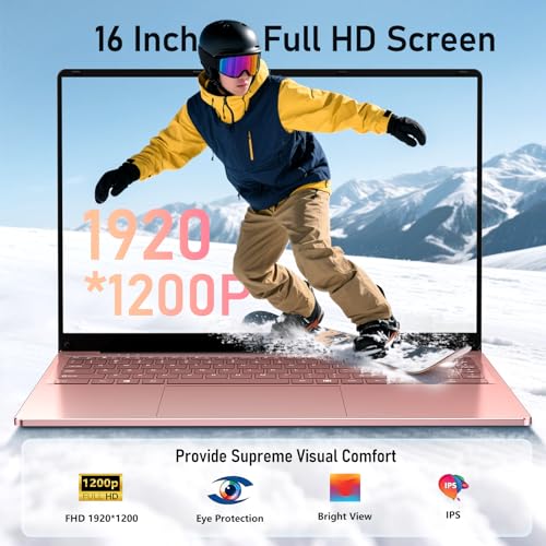 Image of Gaming Laptop Computer, 16 Inch Lap Top 2026 Window 11 Pro 16GB RAM 512GB SSD, N150 (Up to 3.6GHz), Backlit Keyboard, FHD 1920 * 1200 Screen, Office 365, 6000mAh, WiFi 5 BT 4.2, UHD Graphics