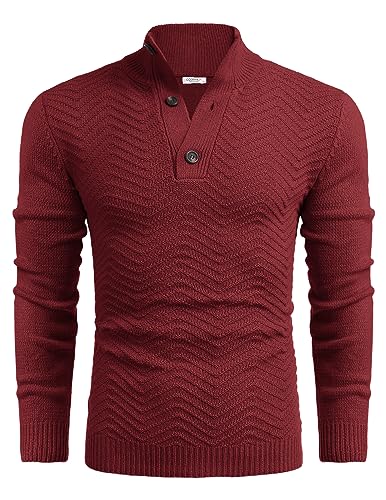 COOFANDY Men Quarter Button Sweater Pullover Cable Knit Henley Mock Neck Sweater4