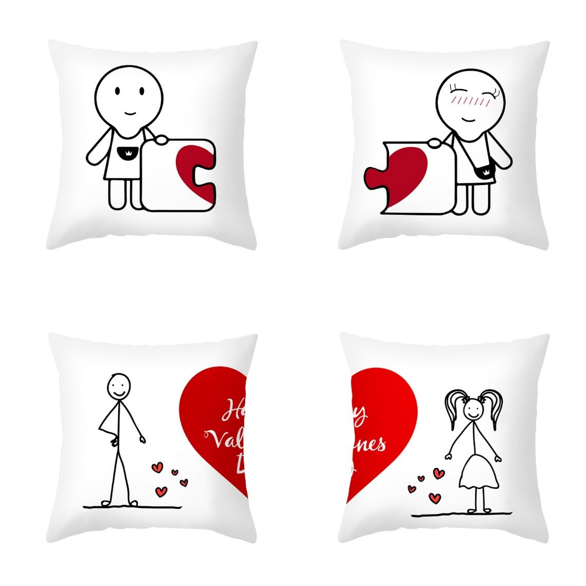 Chenlane Silk Pillow Covers Throw Outdoor Cushion Replacement Set Cute Cartoon People Valentine'S Day, Exquisite Prints 50x50 cm, 4Pcs