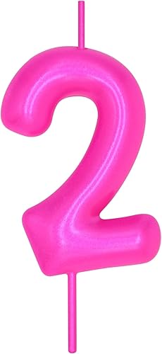 DERVENTA Vela con números de 2.36 pulgadas, decoración perfecta para cumpleaños, brunch, postre, pastel, 1 pieza (número 2 rosa)