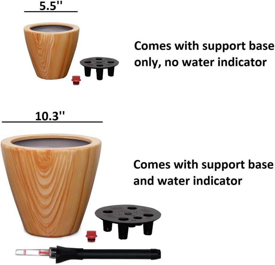 Beaunicorn 10-Pack Light Wood Plastic Self-Watering Planter Pots for Indoor Plants, Garden Flower Pots, Durable Plastic Pots for Plants(Light Brown)