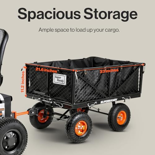 Image of SuperHandy Heavy-Duty Garden Dump Cart - Towable, Quick Release System, 10-Inch Pneumatic Tires, Compatible with Tugger Scooter