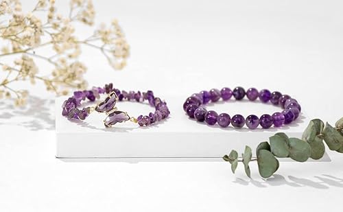 Golbaljew Natural Amethyst Bracelet For Women Butterfly Charm Healing Crystal Beads Bracelets Layered Jewelry Stone Beaded Bracelet Gifts For Women Girls #TOP5