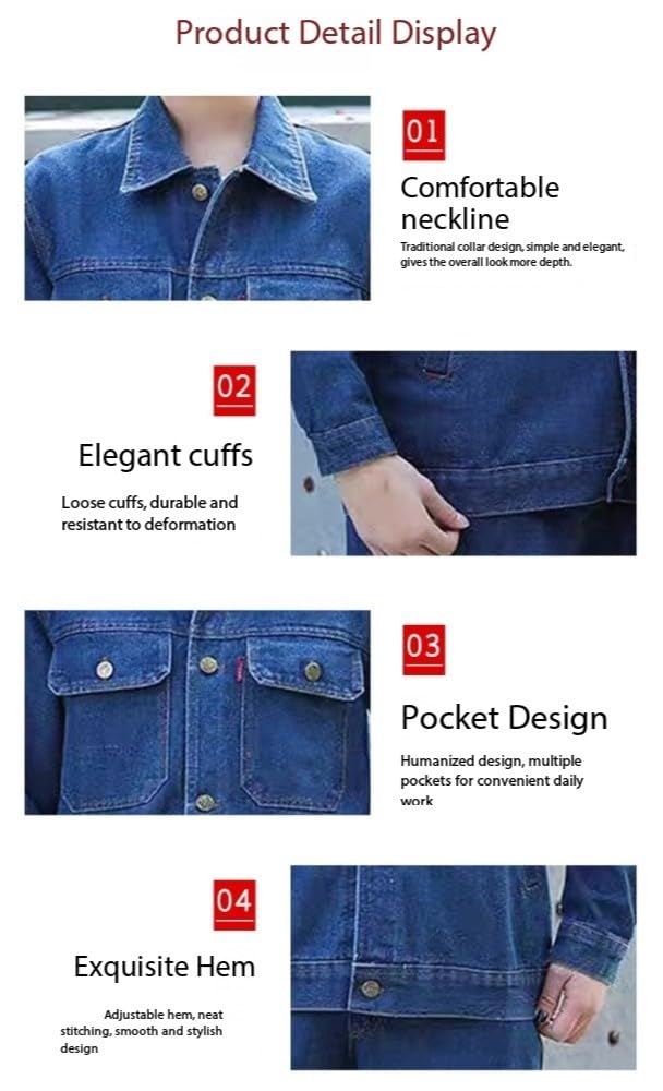 LDMYB Set di uniforme da lavoro unisex, in denim, giacca e pantaloni in misto cotone resistente, abbigliamento da lavoro resistente all'usura, per officine, fabbriche, edili, officine, M-4XL