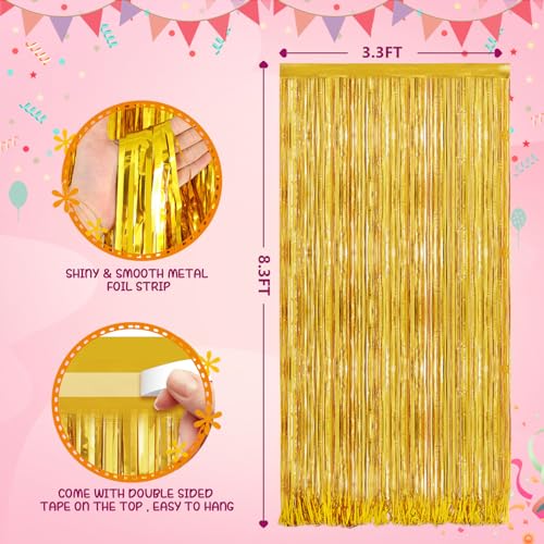 Image of Gold Metallic Tinsel Foil Fringe Curtains Backdrop 2Pack 3.3x8.3Ft Gold Party Streamers for Birthday Party Decorations Halloween Christmas Decors Foil Curtain Backdrop for Bachelorette Wedding