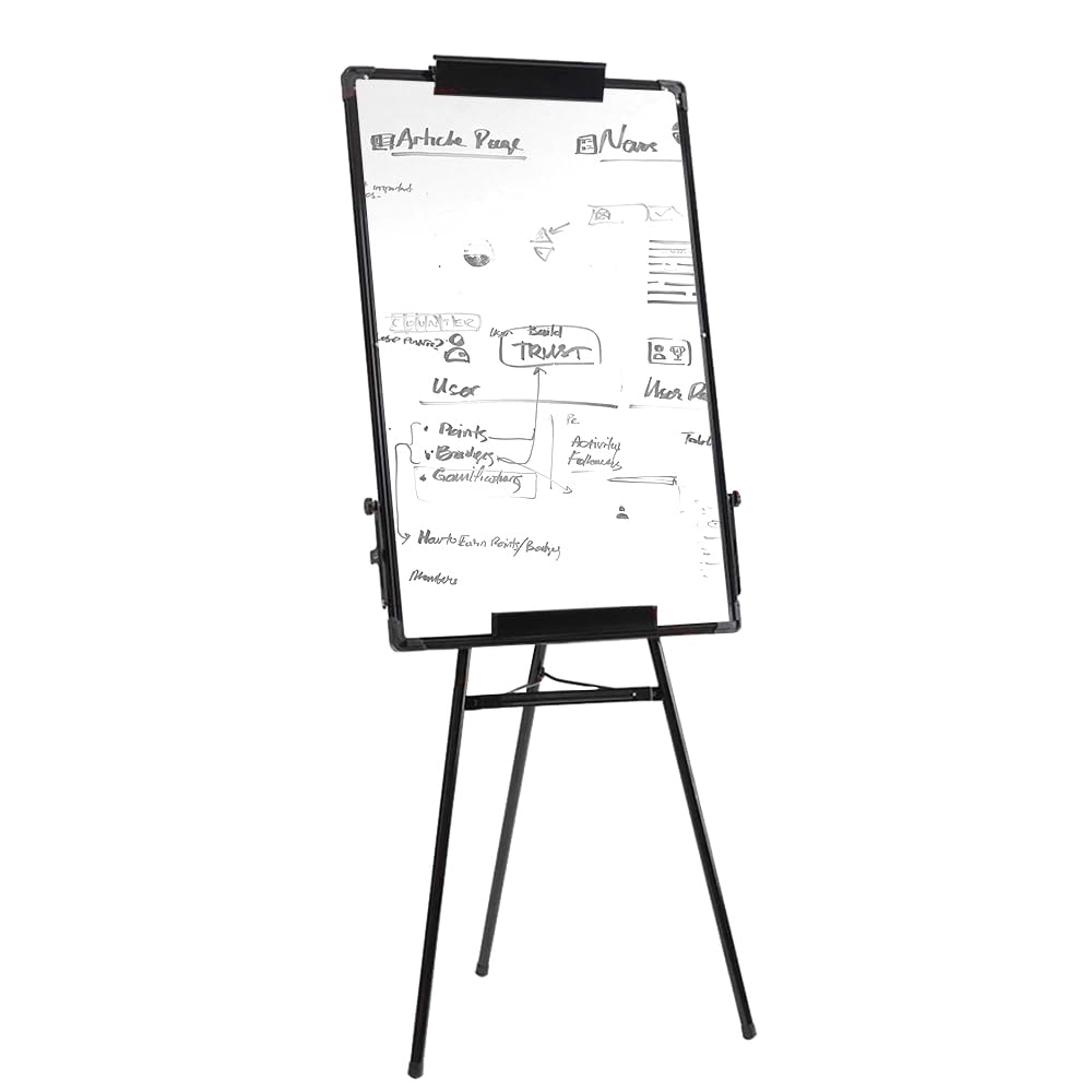 Tablica magnetyczna, suchościeralna, przenośna z regulacją wysokości ze statywem- regulowana wysokość i elastyczna obsługa, uchwyt na tablicę, 90 x 60 cm (biała)