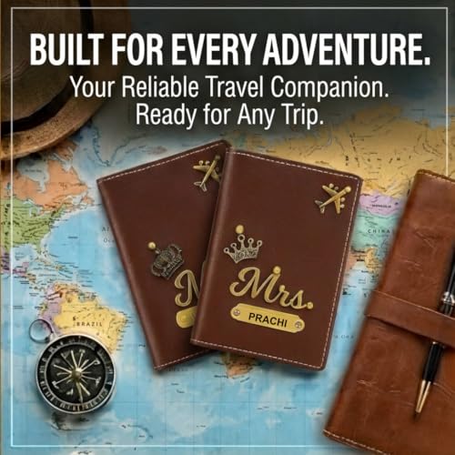 Image of ncgifts Couple Personalized Passport Cover for Men and Women | Customized Travel Accessories Organizer | Vegan Leather Passport Holder | Unisex Handcrafted Gift | Gift for Birthday /Anniversery