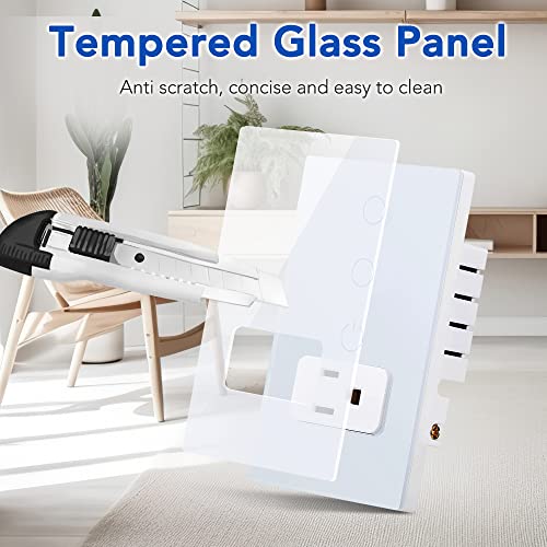 Keygma Combination Smart Touch Light Switch And Smart Wifi Power Wall Outlet, Tuya App Smart Life, 15A /90-250V Ac 60Hz, Combo Style, White #TOP4