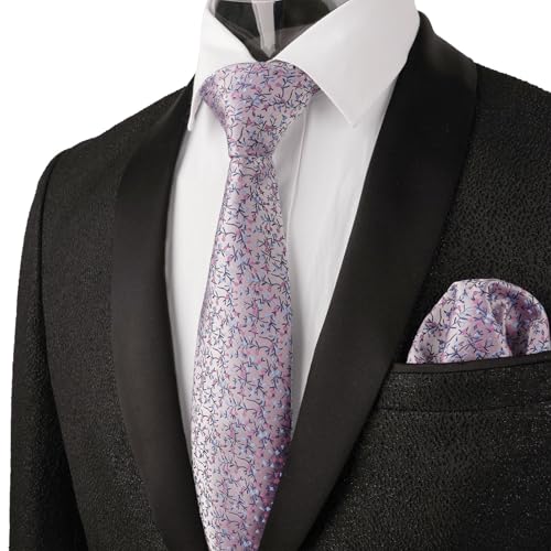 Image of Alizeal Mens 3.15'' Light Color Rustic Tie Handkerchief | with Flower Printed Handkerchief for Wedding Business Daily Wear