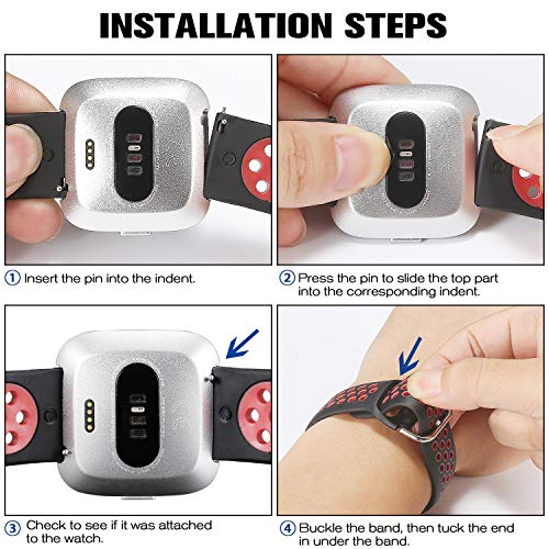 Ihillon 4 Pack Compatible With Fitbit Versa Bands/Fitbit Versa 2 Bands For Men Women, Soft Silicone Sport Wristbands Compatible With Fitbit Versa Lite Bands/Fitbit Versa 1 Bands/Versa Se (Large, Black Red+Midnight Blue Gray+All Black+Black Gray) #TOP1