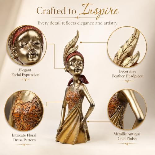 Image of ARMONIA Elegant Feminine Figurine, Gold and Copper Finish, 34 cm Decorative Statue with Embossed Details, Premium Home Decor