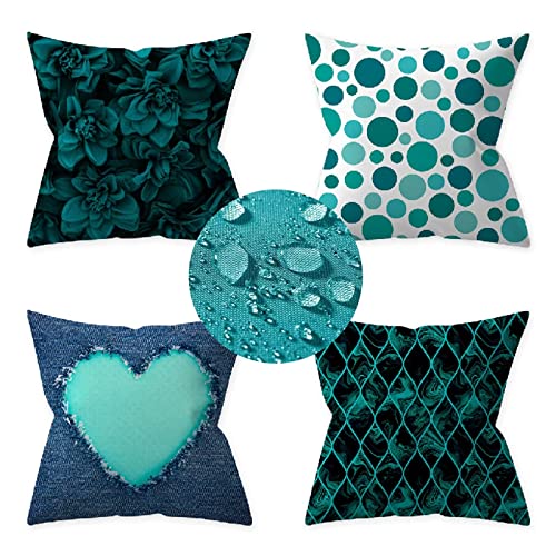 Verde Fundas Cojines Sofa 4 Piezas Doble Cara Nórdico Funda Cojin Plaza Lino Cojines Decorativos con Cremallera Oculta Cojines Exterior Impermeable para Hogar Cama Funda Almohada 80x80cm JF-5509