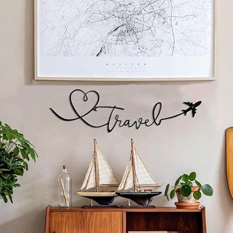 Ajqiomh Travel Wall Decor Home Wall Art, Travel Theme Classroom Decor Fun Home Decoration for Home Living Room Bedroom Office, Housewarming Gift Airplane Decor, 16×5 Inch… Cover