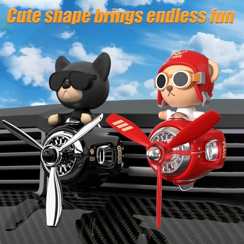 Image of 2Pcs Car Air Fresheners, Cute Bear Pilot Automotive Air Outlet Creative Car Perfume Diffuser, Automotive Accessories Air Vent Decoration with 8 Fragrant Tablets (Black 2+Red 1)