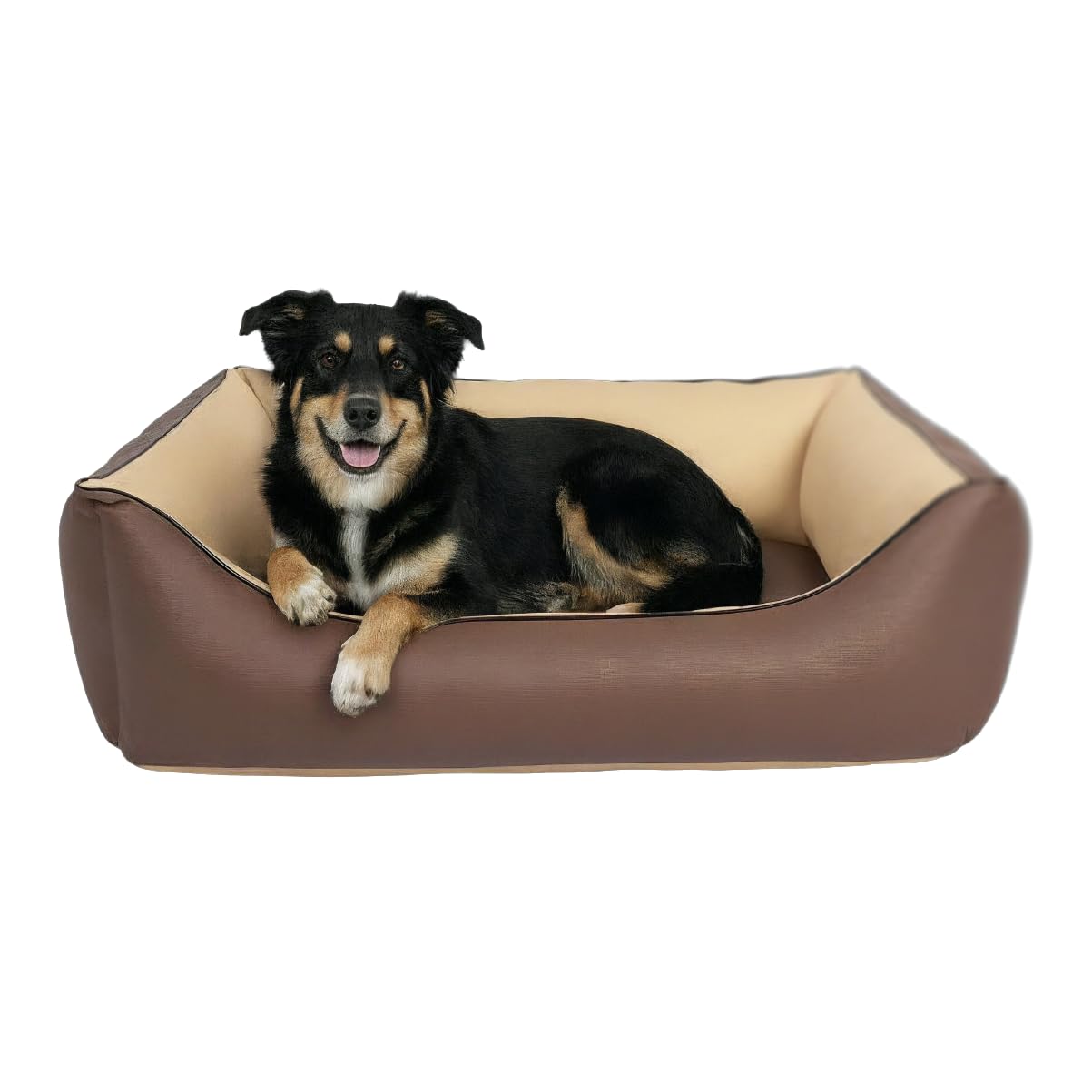 CopcoPet Orthopädisches Hundebett Kunstleder kleine Hunde – Waschbares Hundekissen 【Wendebett】 Hundebett Leder - Formstabiles Hundesofa - Hundekörbchen mit erhöhten Rand, Dog Bed Mocca 70 x 55 cm