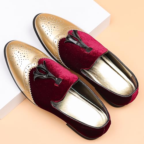 COSIDRAM Men's Casual Shoes Tassel Loafers Wingtip Brogues Comfort Slip on Walking Velvet Shoes4