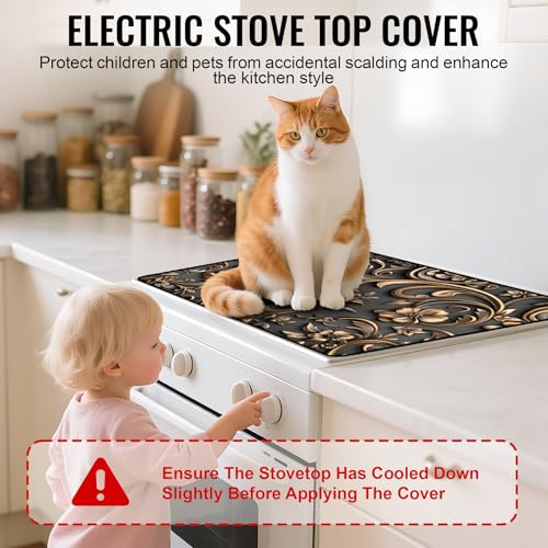 Image of NYZE Stove Cover for Electric and Glass Stove Tops 3-in-1 Stove Mat, Heat Resistant Counter Protector Mat, Non-Slip Surface & Drying Rack (Flowers, 28.5 inchLx20.5 inchW)