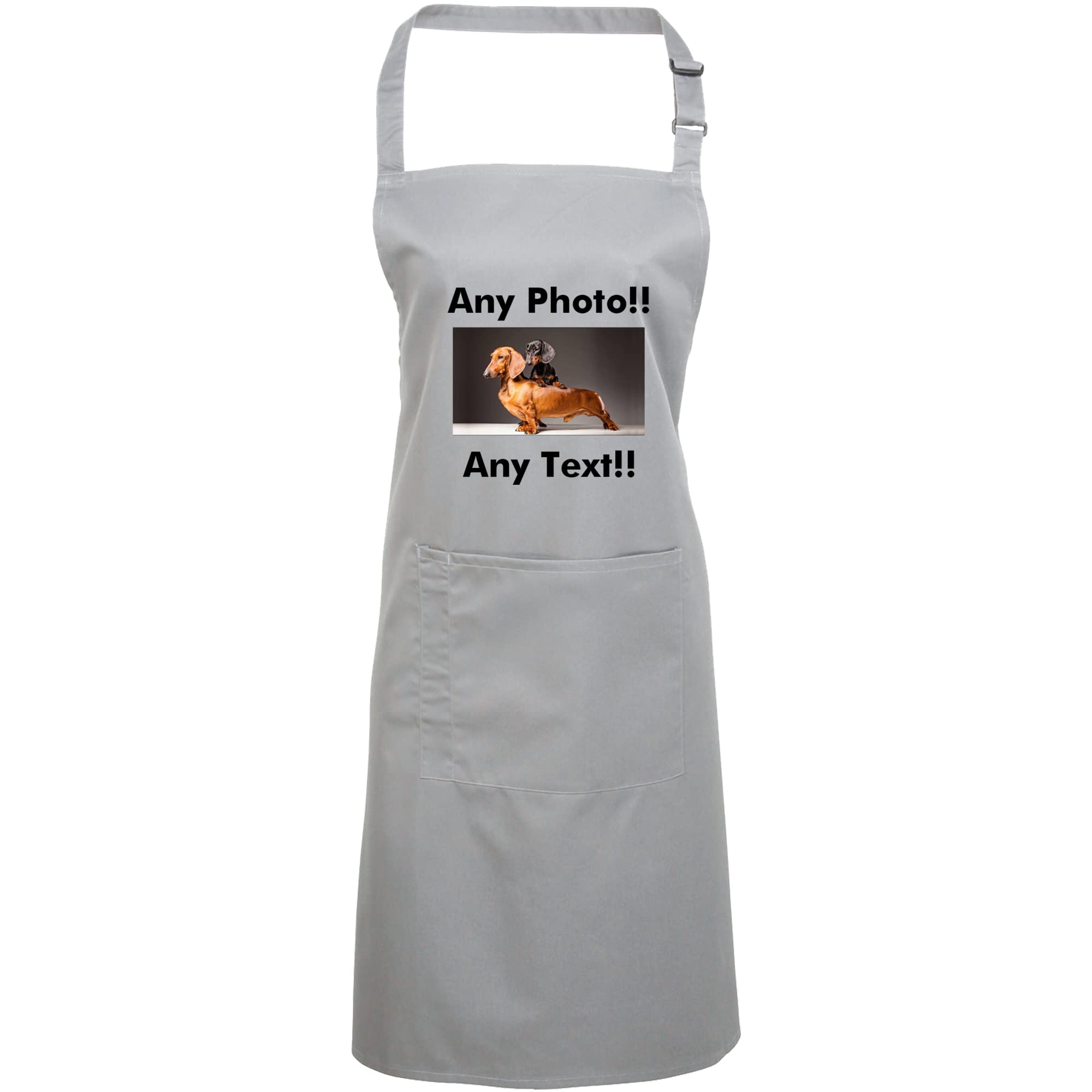 Mr Jeans Personalised Apron For Women Men - Any Text Any Photo - Customised Aprons Kitchen Baking Funny With Pockets - 38 Colours (Silver)
