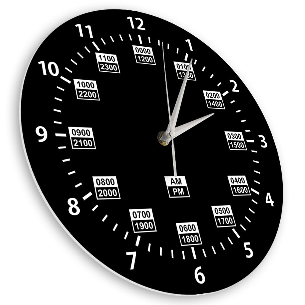 Reloj de pared de 12 pulgadas, 24 horas, estilo militar, retro, silencioso, de cuarzo, sin tictac, funciona con pilas, reloj de pared negro para piloto, marido, papá, jubilación, regalos de