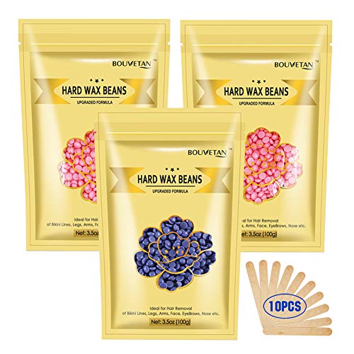 Wax Beads for Hair Removal Kit, 10.5Oz Hard Wax Beans for Less Pain Body Waxing-Eyebrow, Face,Bikini, Legs, Arms, Waxing Beads for Hair Removal with 10pcs Wax Spatulas